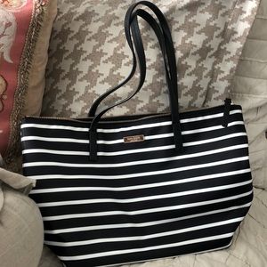 Adorable Kate Spade zip tote black & white stripe.